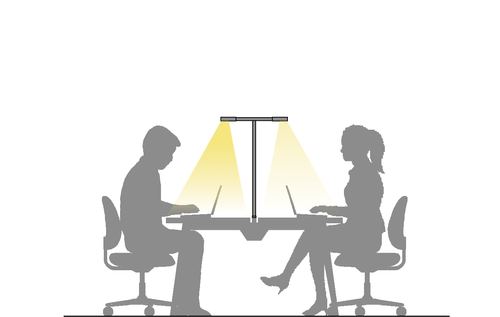 Independently controlled downlights provide personalized lighting for focused work