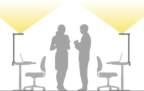 Uplights connect to room controls and provide glare-free, indirect ambient light for collaboration and general office tasks